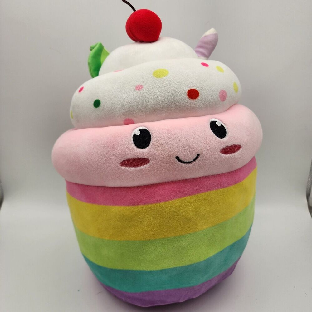 Smoochy Pals Rainbow Cupcake Plush 12” Sunday Ice Cream Cherry on Top Squishy